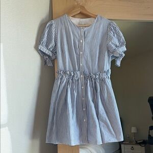 English Factory Blue and White Buttoned Smocked Sundress